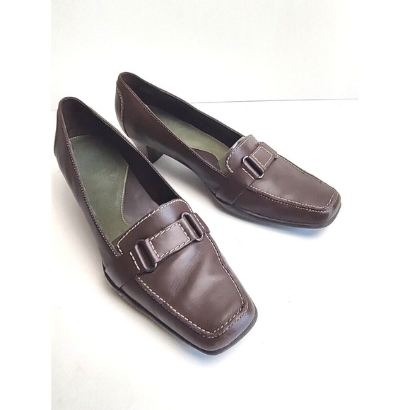 Aerosoles Latch Box Shoes Women's Size US 9‎ M Loafer W/Heel Brow Leather Upper - Picture 2 of 9